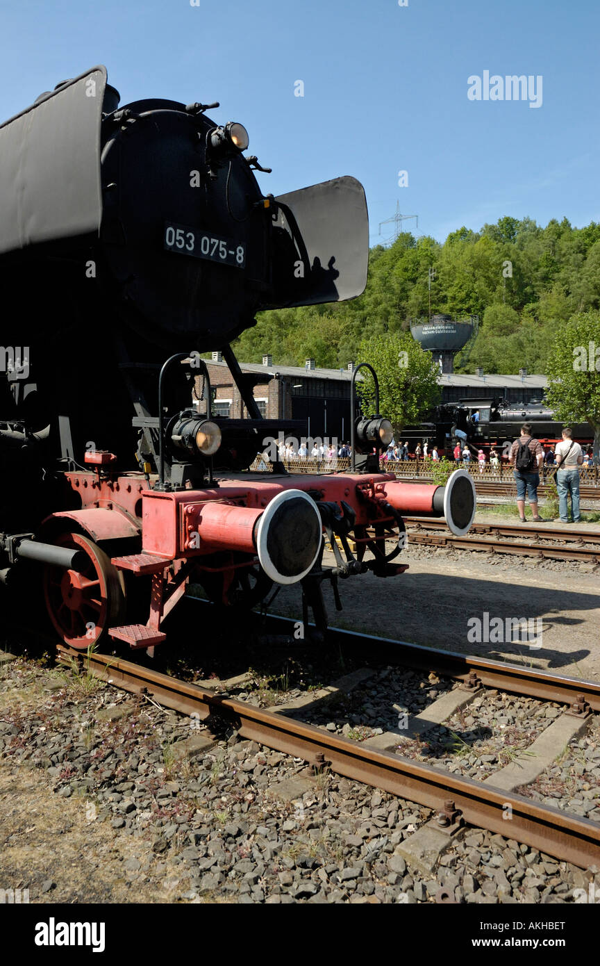 Anzeige der erhaltenen Dampflokomotiven während der 30. Geburtstagsfeiern, Bochum Eisenbahnmuseum (größte Länder) in Deutschland. Stockfoto