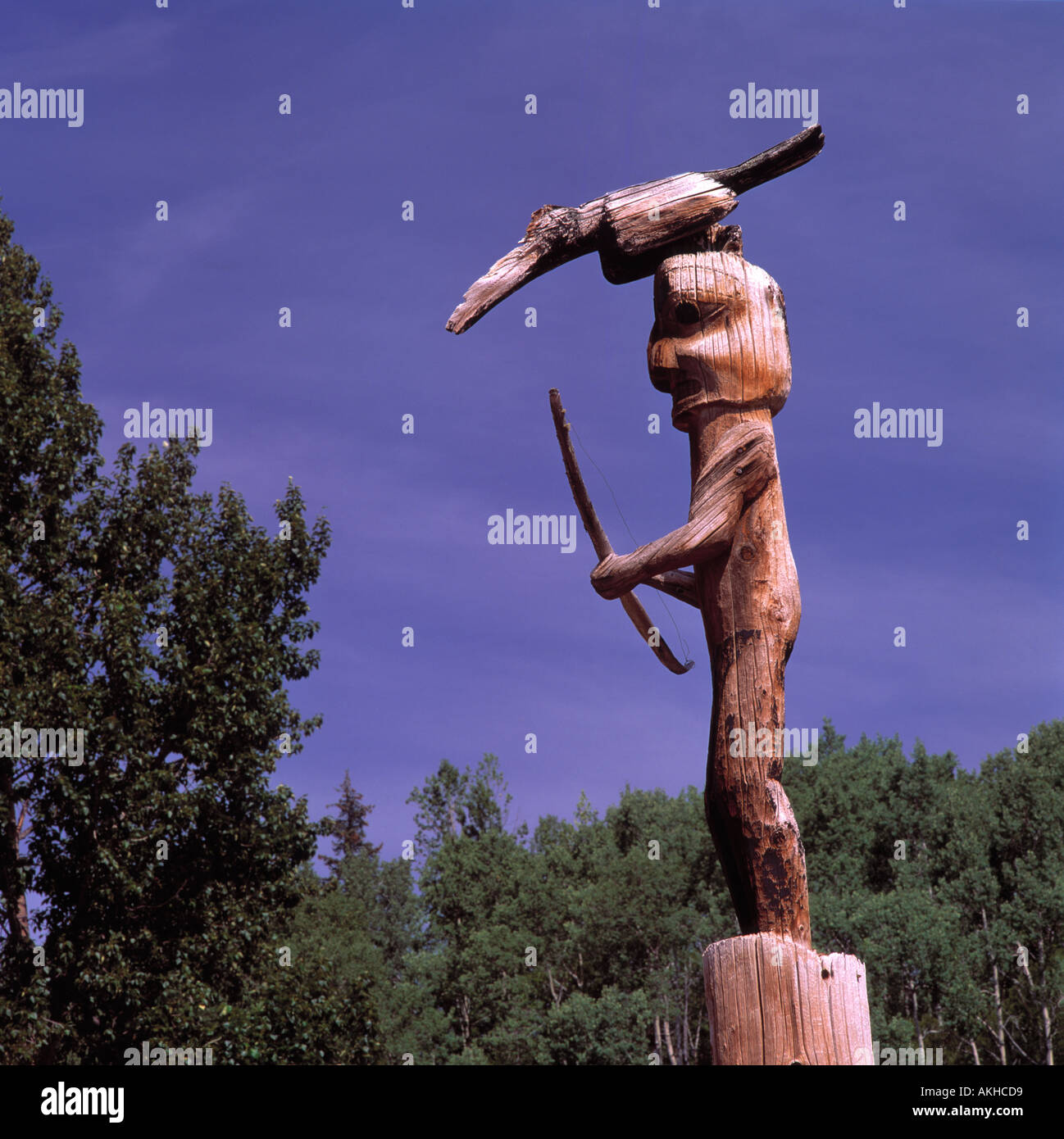 Gitksan (Gitxsan aka Tsimshian) Totempfähle im Gitanyow (Kitwancool) in Northern BC, Britisch-Kolumbien, Kanada Stockfoto