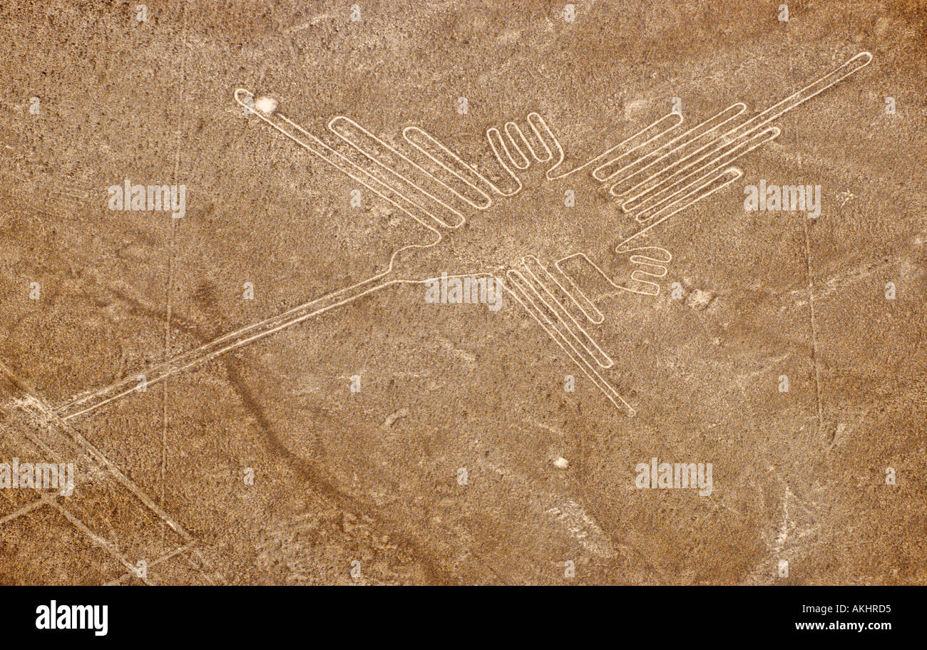 Nasca Linien bekannt als der Kolibri, Peru Stockfoto