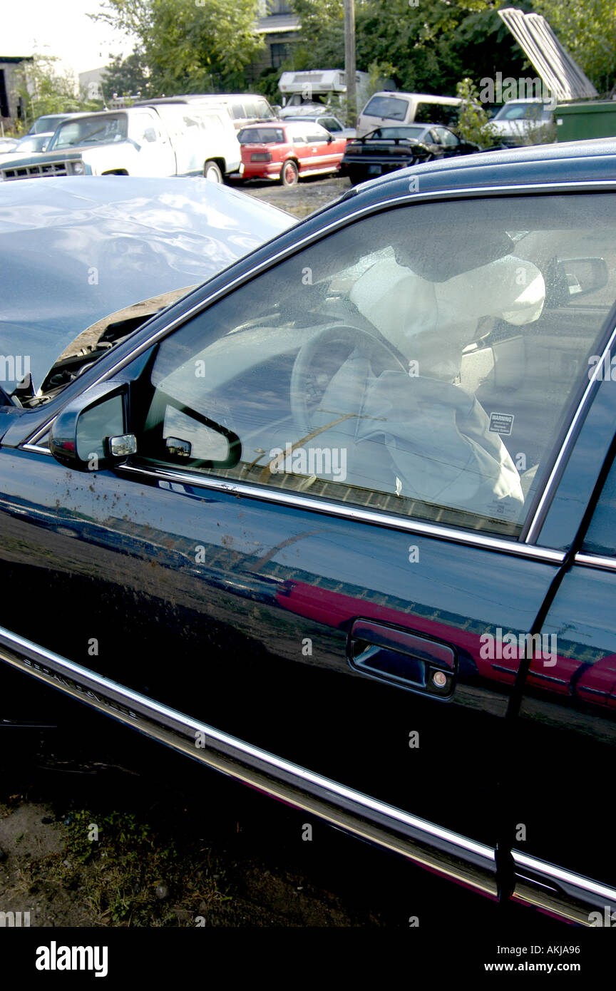 Ergebnisse einer zwei Autos Autounfall wo Airbags Leben gerettet Stockfoto