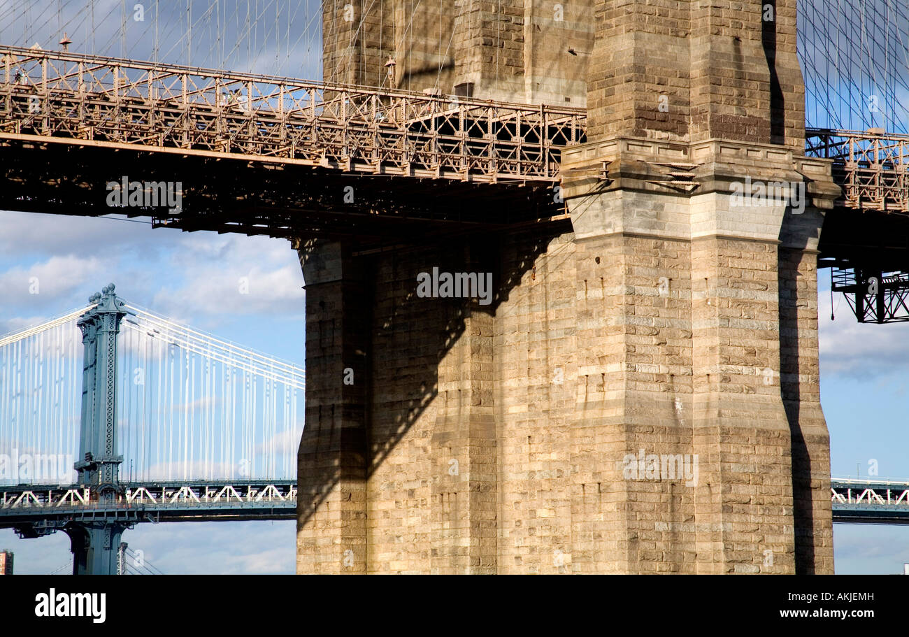 Brooklyn Bridge gesehen von Lower Manhattan, New York City, New York, USA Stockfoto