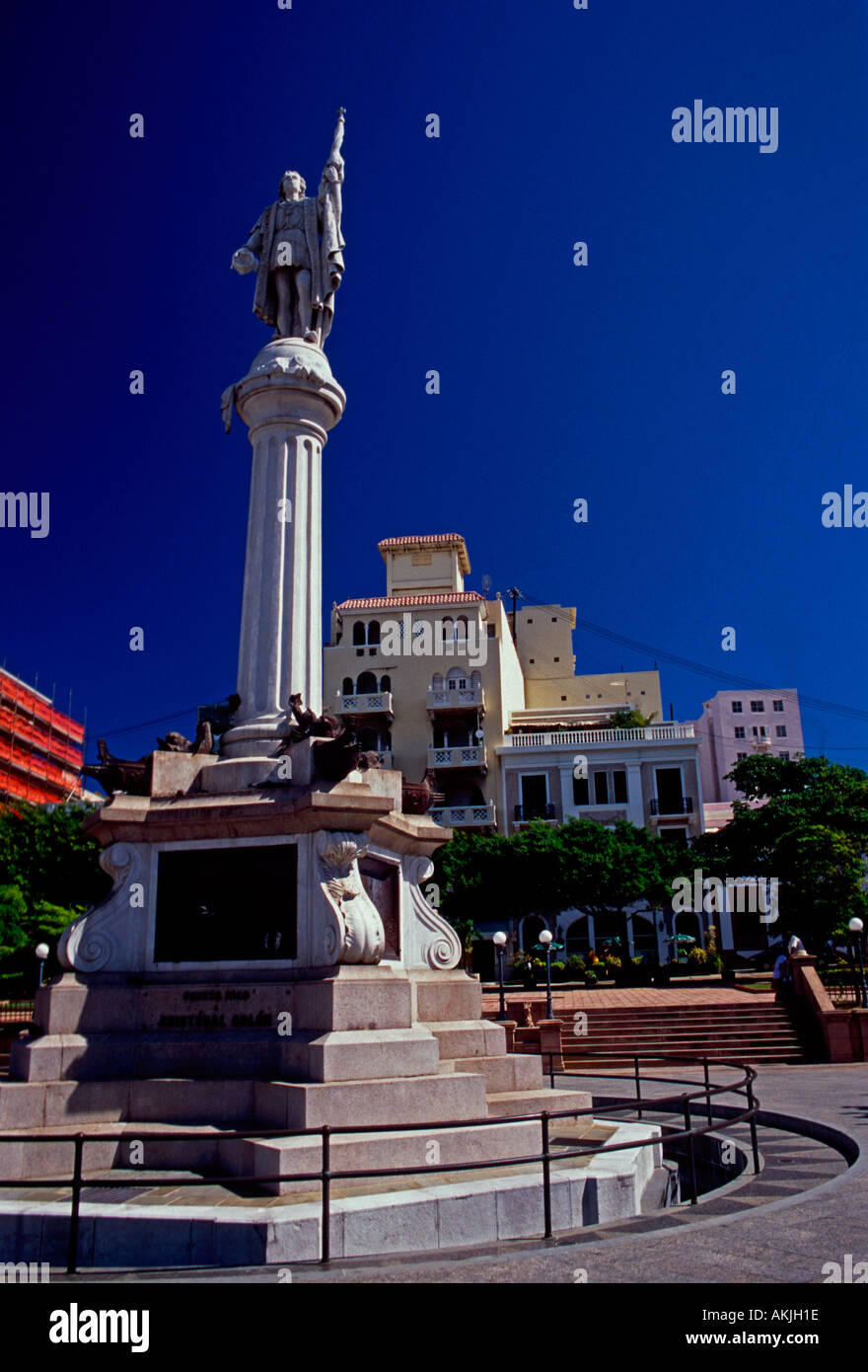 Denkmal von Christoph Kolumbus, Kolumbus Plaza, Plaza de Colon, die Altstadt von San Juan, San Juan, Puerto Rico, West Indies Stockfoto