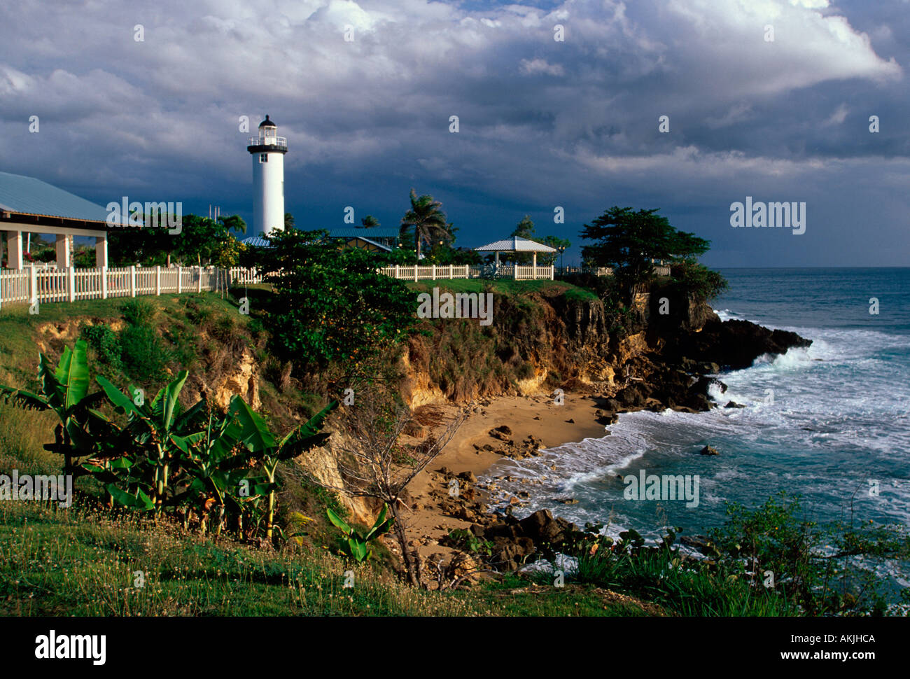 Punta Higuero Leuchtturm, El Faro, Leuchtturm, unbemannten Leuchtturm, Rincon, Puerto Rico, Karibik, Westindien Stockfoto