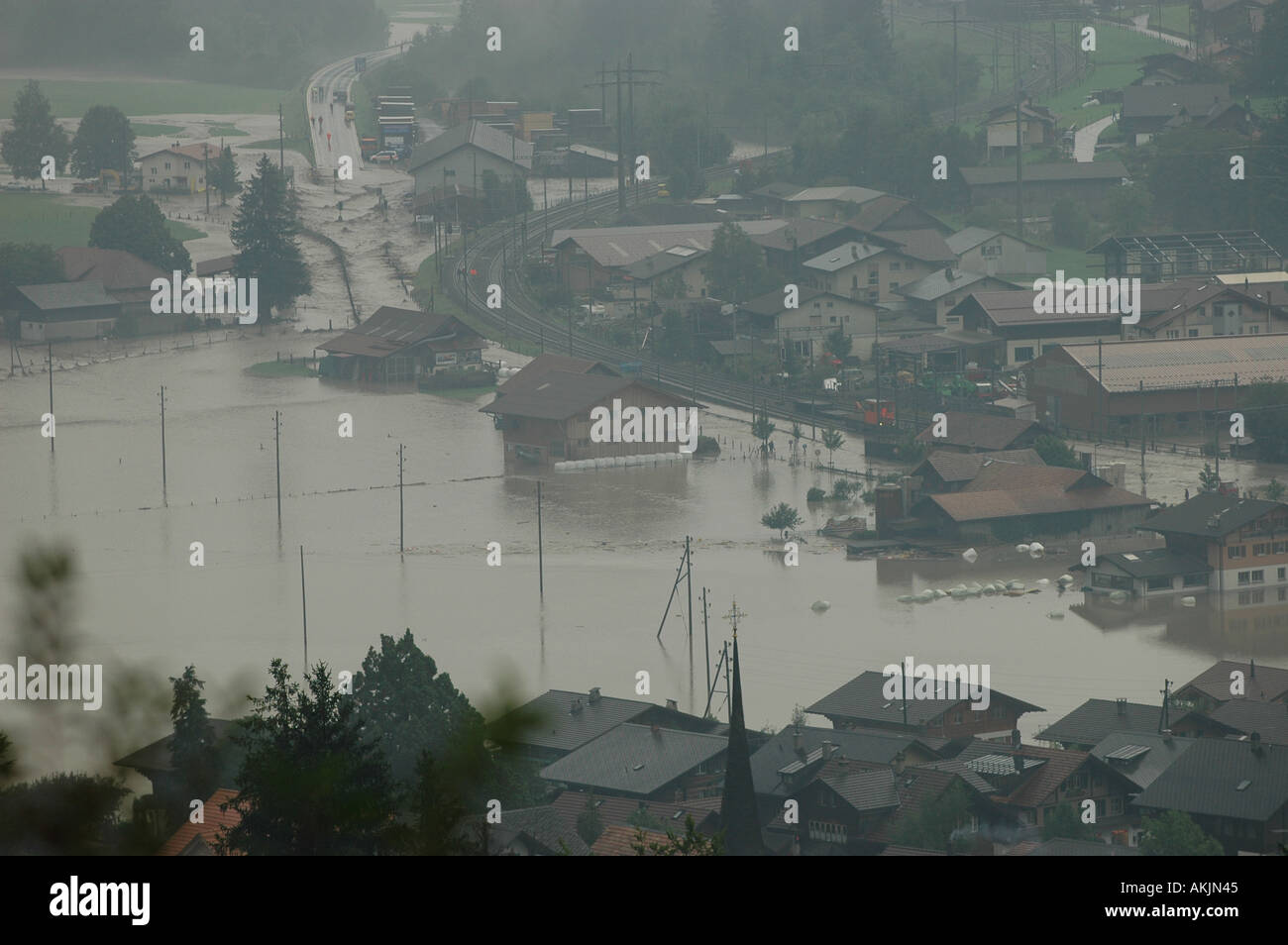 Stadt Reichenbach im August 2005 überflutete Hochwasser Kanton Bern Schweiz Stockfoto