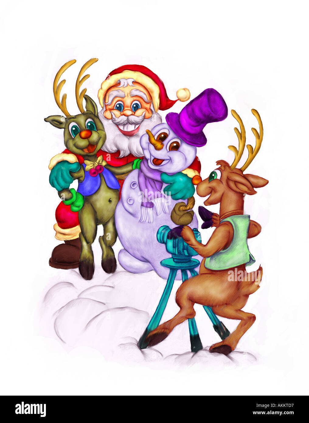 Illustration von Santa Claus, Schneemann und Rentier bekommen ihr Bild genommen. Stockfoto