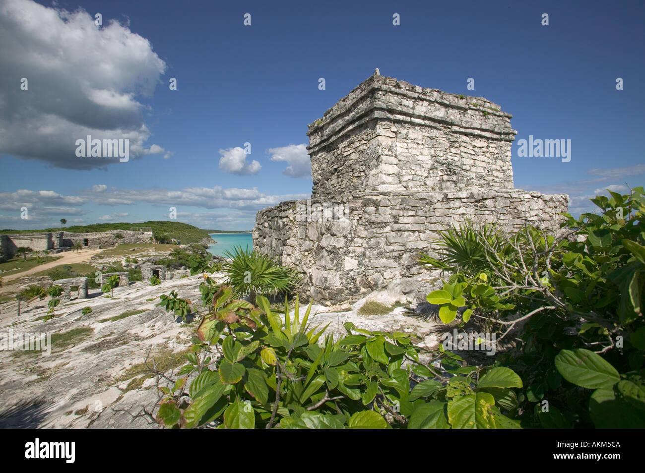 Maya-Ruinen am Ufer Tulum Mexiko Stockfoto