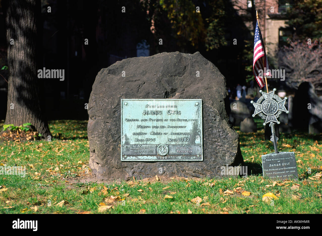 Das Grab von James Otis eine Figur in der amerikanischen Revolution auf dem Granary Burying Ground in Boston Stockfoto