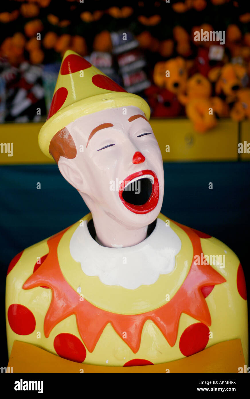 SideShow-Clown mit offenem Mund Stockfoto