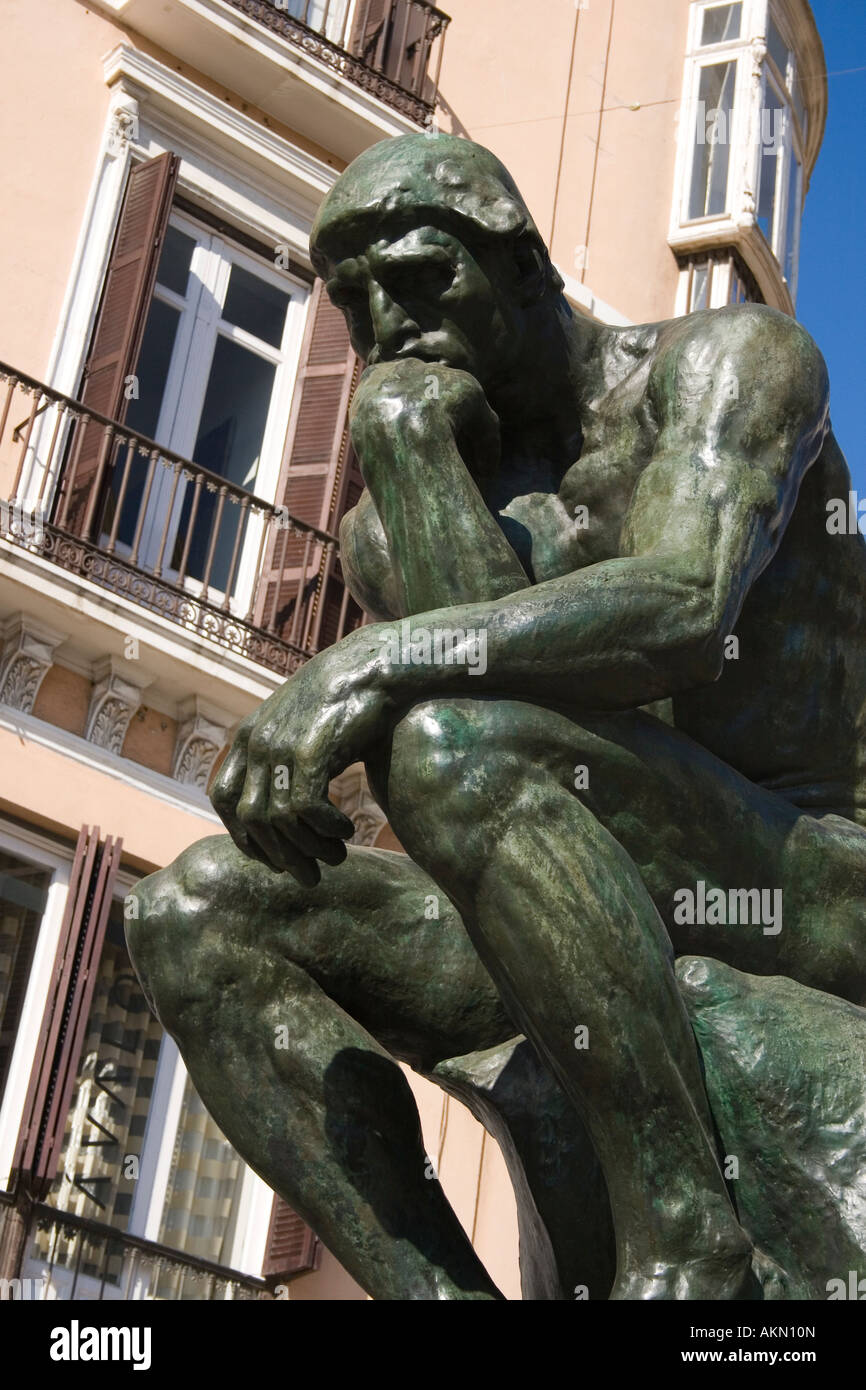 Der Denker-Bronze-Skulptur von Auguste Rodin 1840 bis 1917 Calle Marques de Larios Malaga Costa Del Sol Spanien Stockfoto