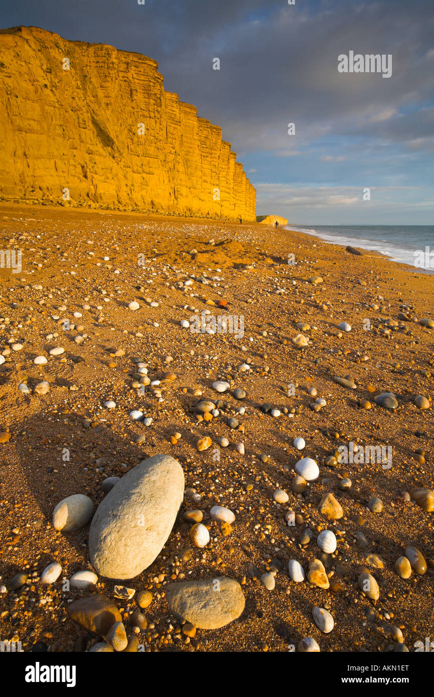 Hoch aufragenden Sandsteinfelsen in West Bay, Dorset Stockfoto