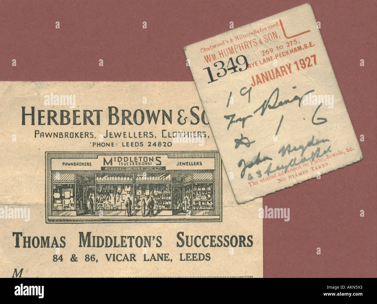 Der Pfandleiher Bill Kopf und Versprechen Ticket 1927 Stockfoto