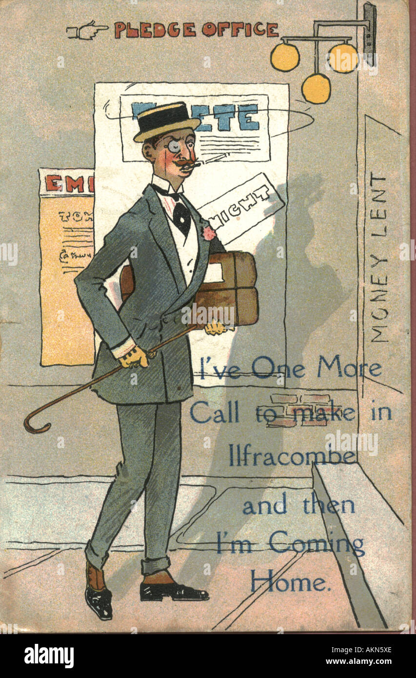 Comic-Ansichtskarte von Bauer Makler Versprechen Büro postalisch verwendet 1908 Stockfoto