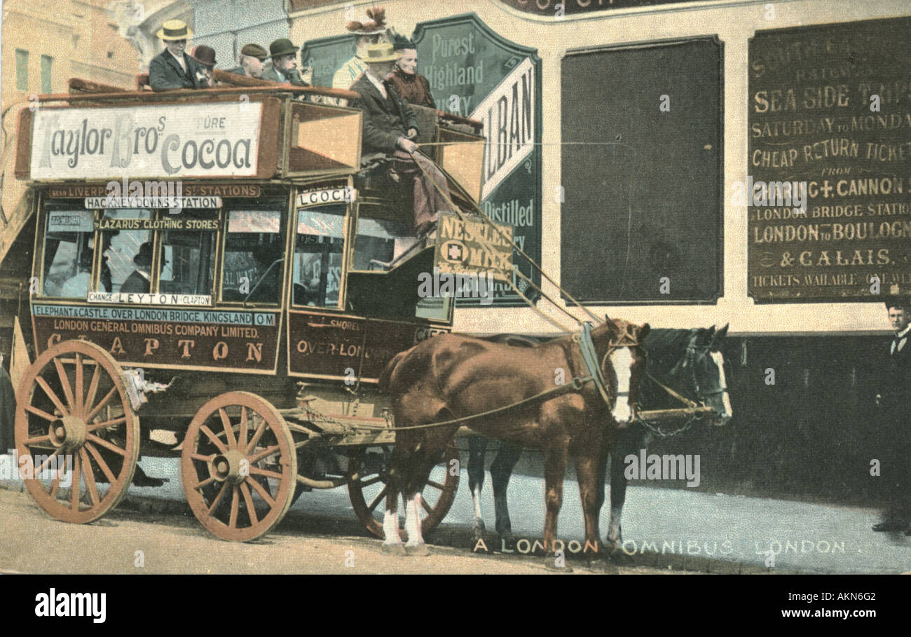 Ansichtskarte von einem London-Omnibus circa 1905 Stockfoto