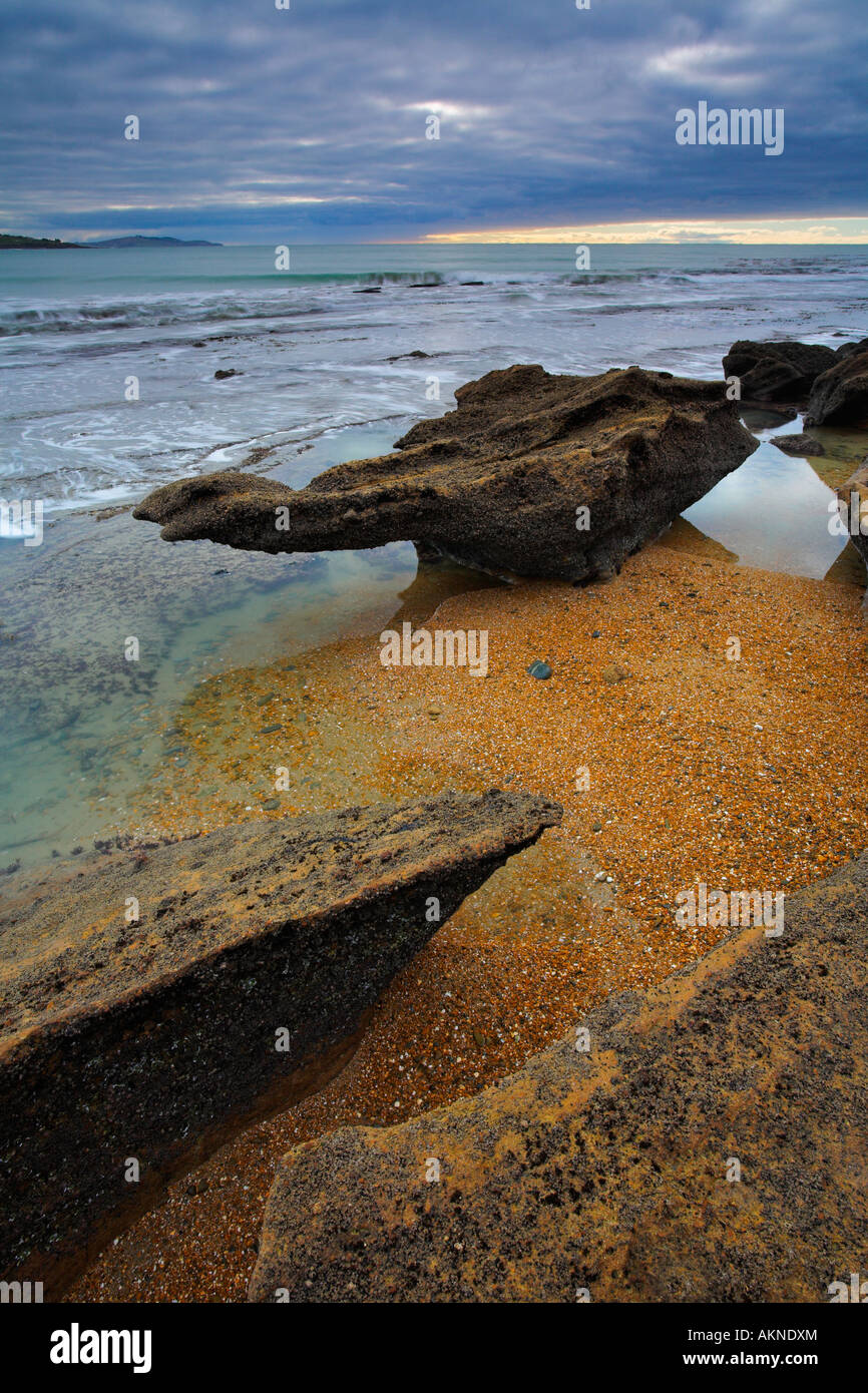 Sandstein-Formationen im All Tag Bay, Südinsel, Neuseeland Stockfoto