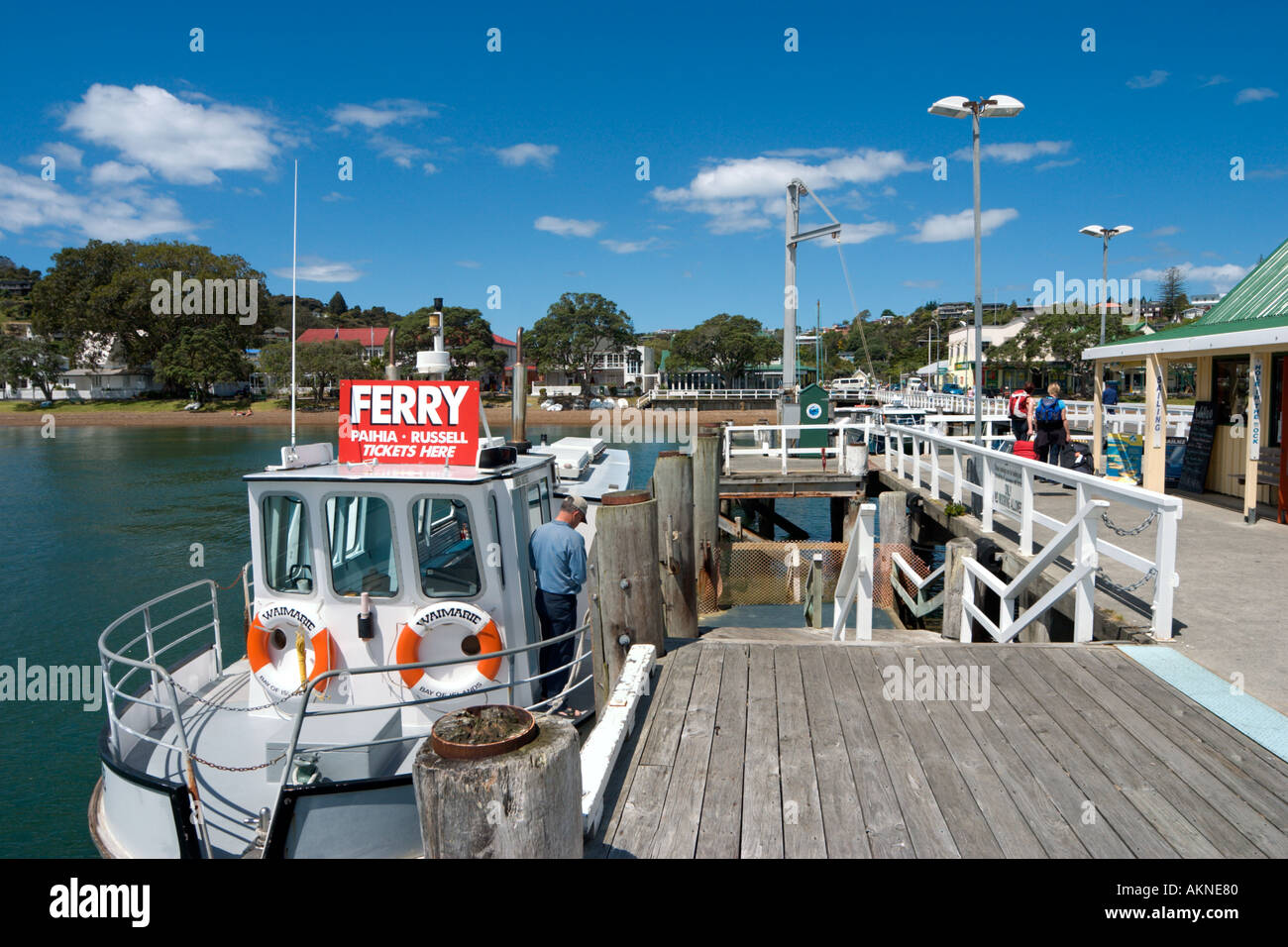 Bootsanlegestelle an der Stadt von Russell, Bay of Islands, Northland, Nordinsel, Neuseeland Stockfoto