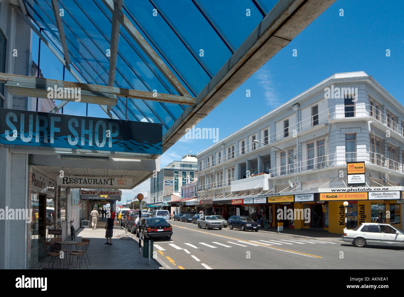 Art-Deco-Geschäfte in der Innenstadt, Napier, Nordinsel, Neuseeland Stockfoto