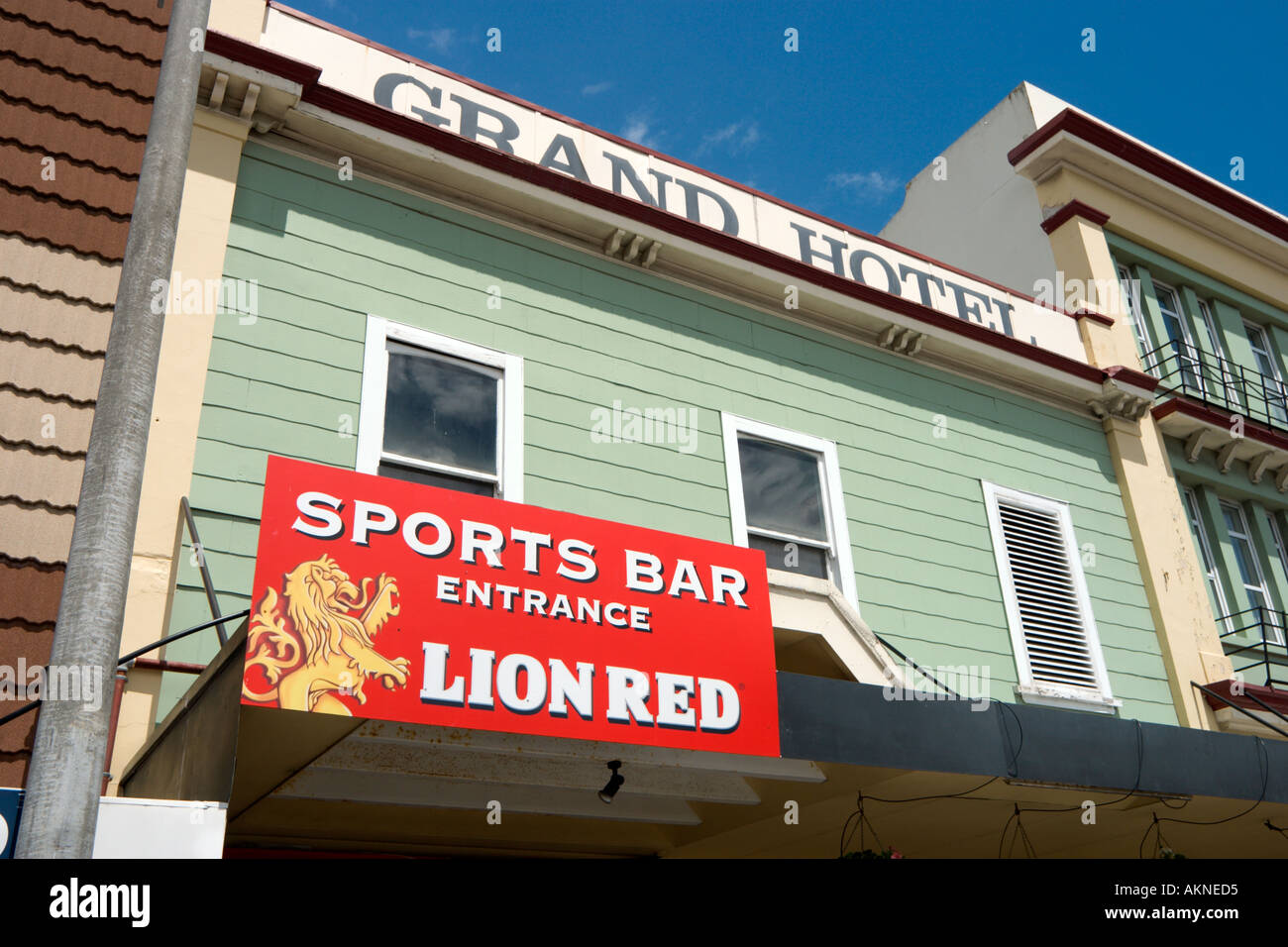 Melden Sie sich für eine Sport-Bar im Grand Hotel, Wanganui, Nordinsel, Neuseeland Stockfoto