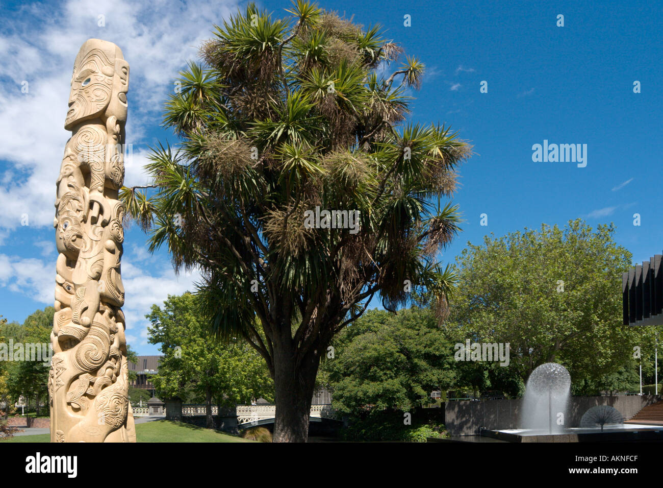 Maori-Statue in Victoria Square, Christchurch, Südinsel, Neuseeland Stockfoto