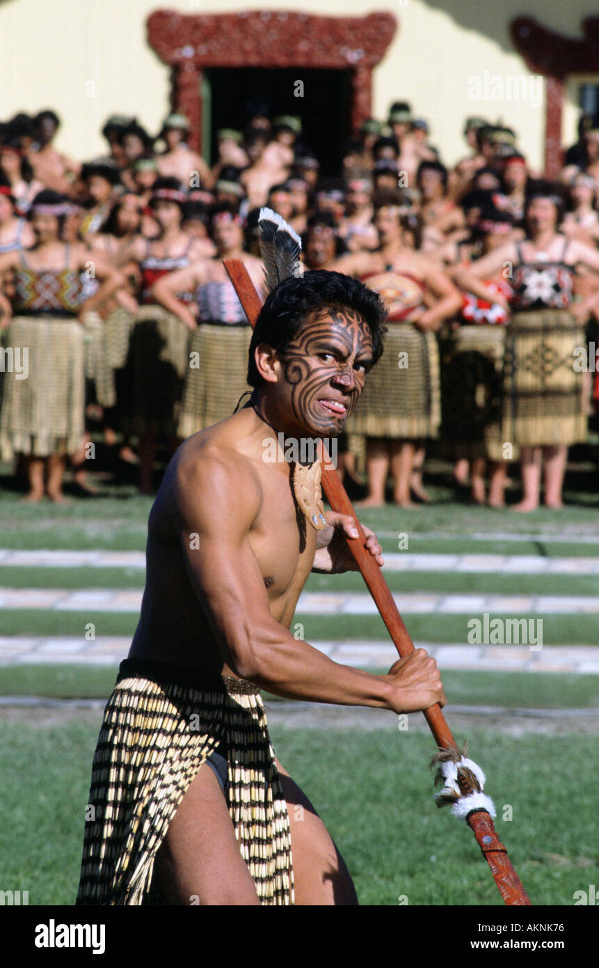 Maori-Krieger bei einem Tribal sammeln in Neuseeland Stockfoto