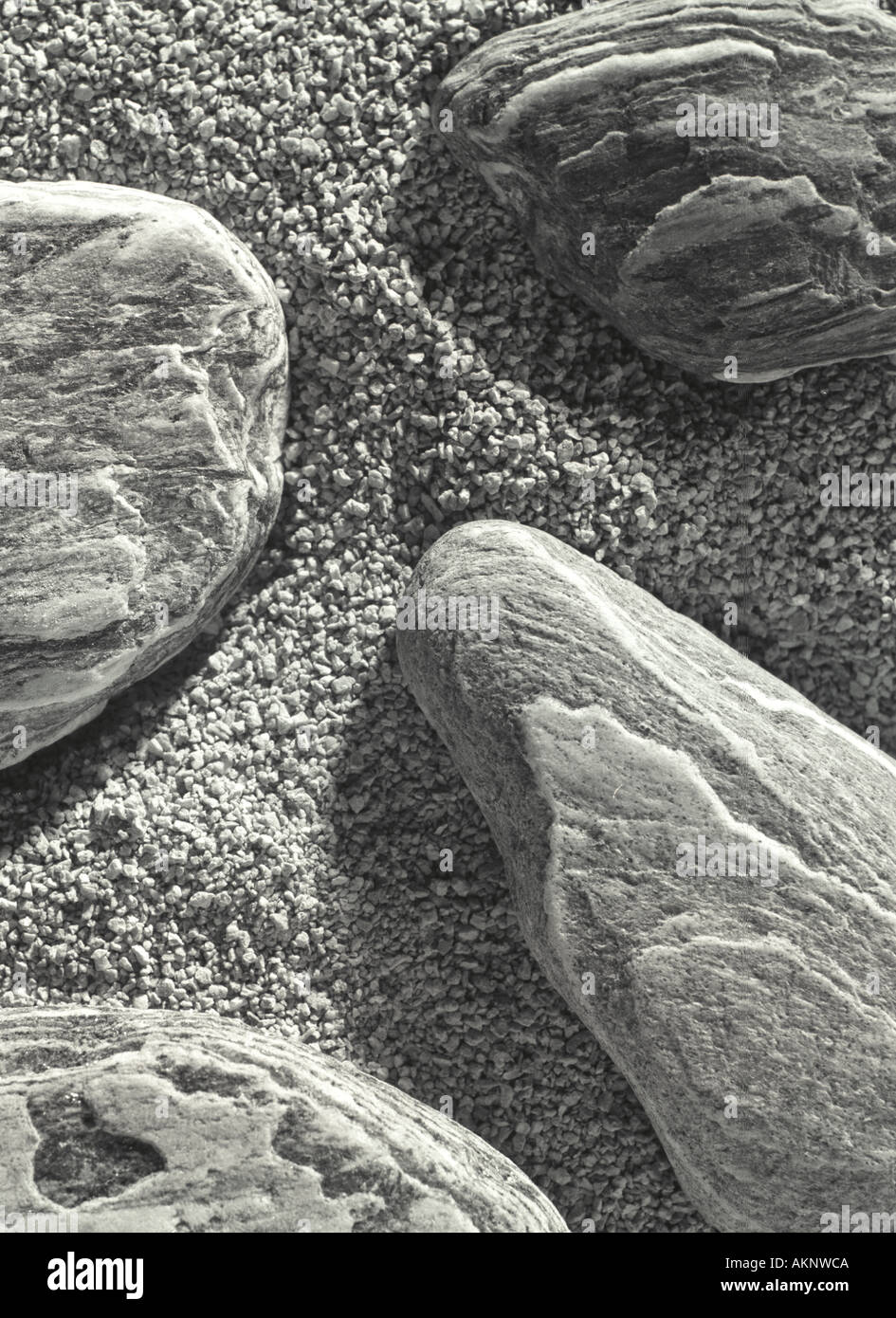 Felsen und Steinen am Strand Sand Detail Stockfoto