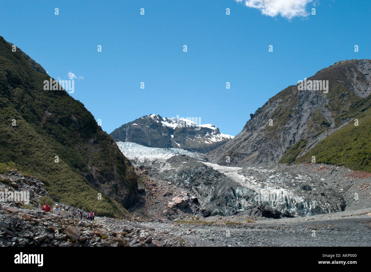 Wanderer in der Nähe von Terminal (Fuß) von Fox Glacier, Südinsel, Neuseeland Stockfoto