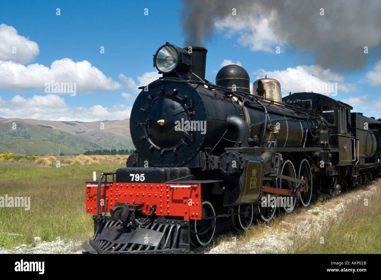 Die Kingston Flyer Dampfzug Toren Kingston, in der Nähe von Queenstown, Südinsel, Neuseeland Stockfoto