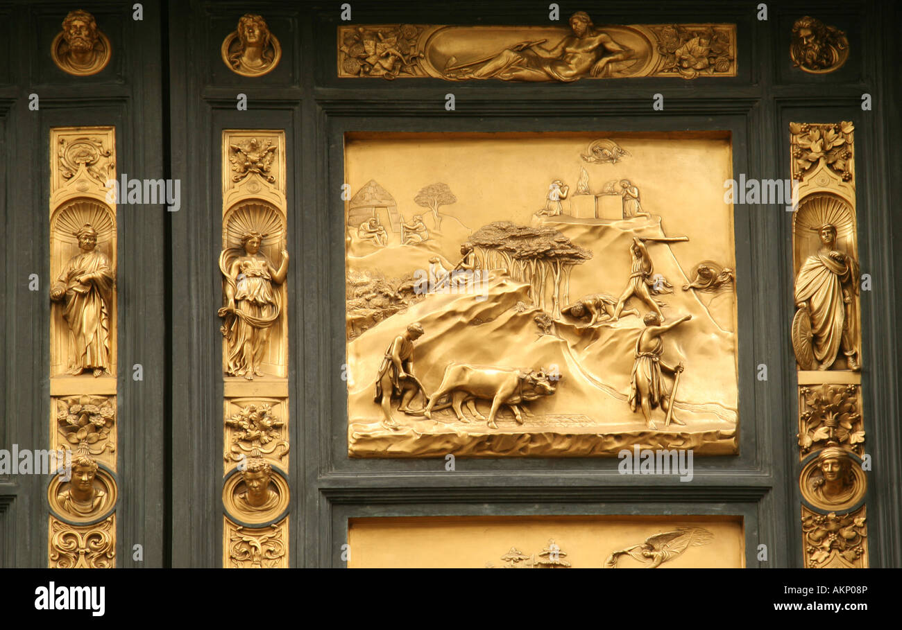 "Türen des Paradieses" oder "Gates Of Paradise", East Türen von Lorenzo Ghiberti, der Kain und Abel Panel, - "Türen des Paradieses" oder "Gates Of Paradise", Eas Stockfoto