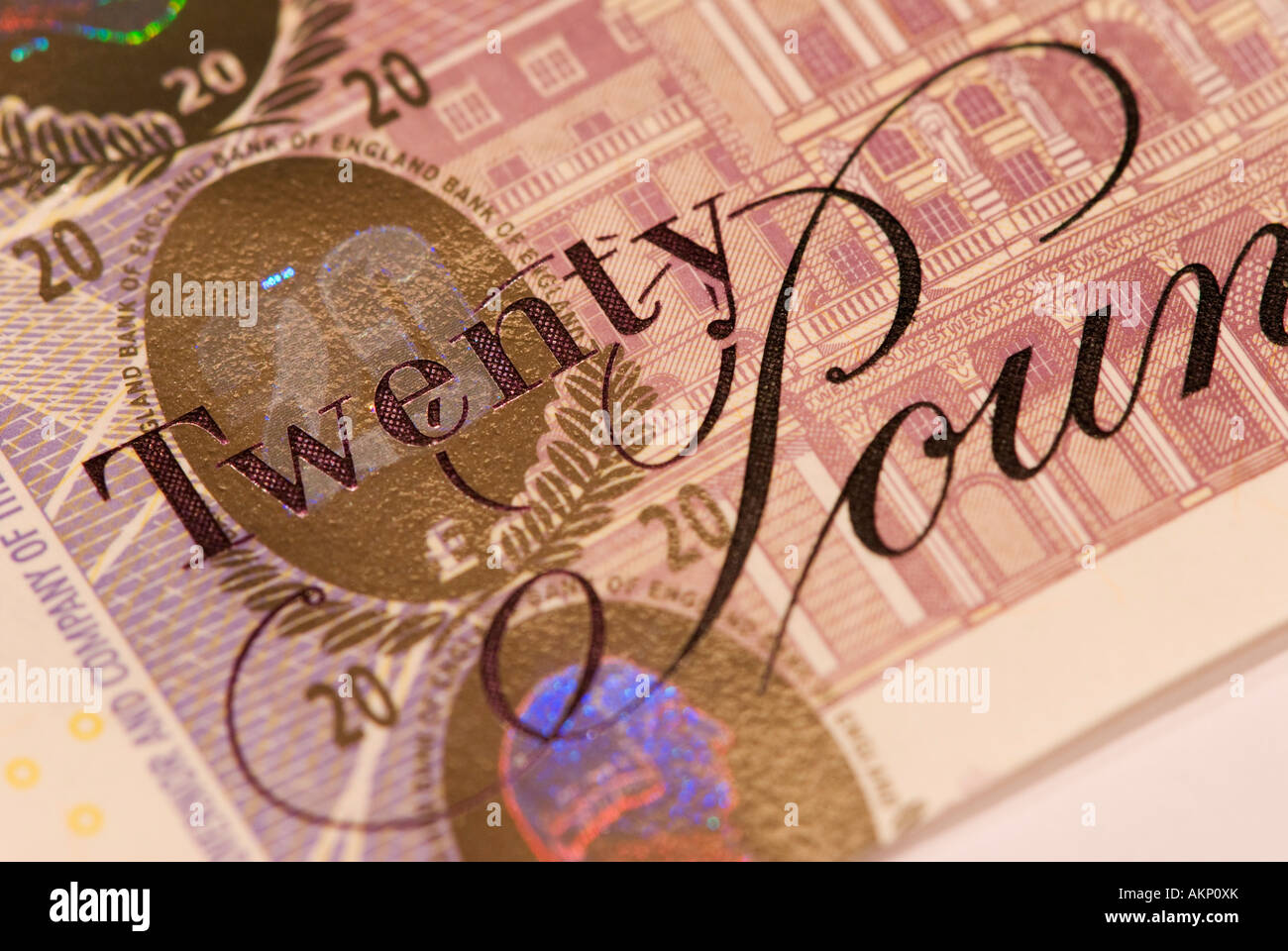 Nahaufnahme von uk-20-Pfund-note Stockfoto