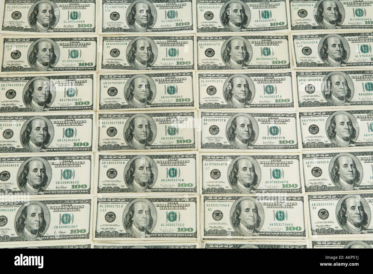 Wand von hundert Dollar bills amerikanisches Geld Stockfoto