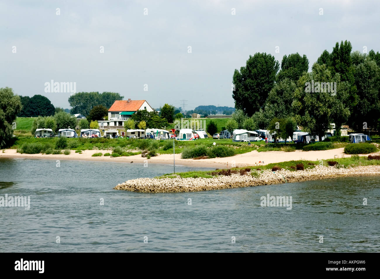 Camping Campingplatz Zelt Holland-Niederlande-Rhein Stockfoto