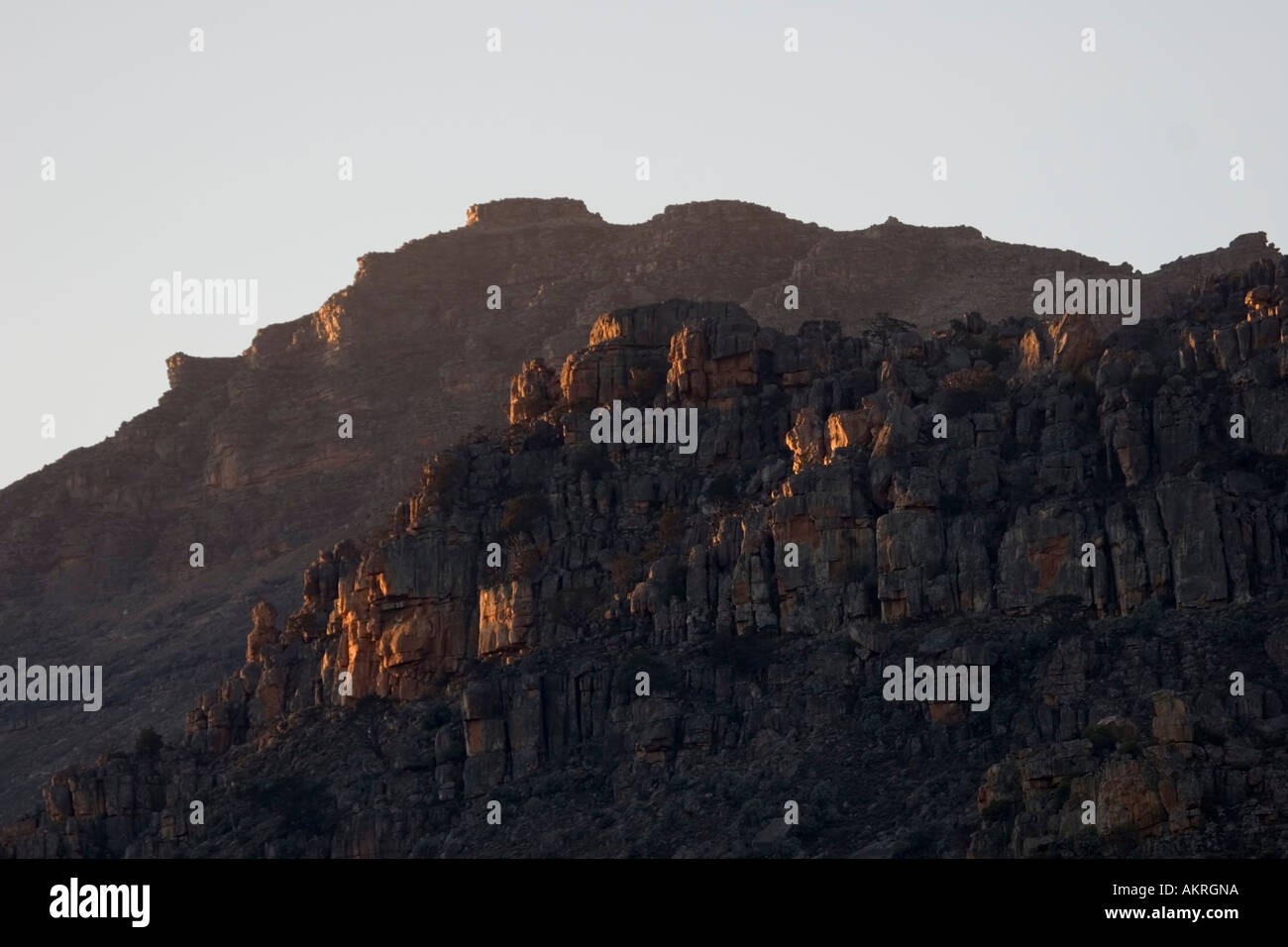 Sonnenuntergang in Bergen, Cedarberg Nature Reserve, Western Cape, Südafrika. Stockfoto