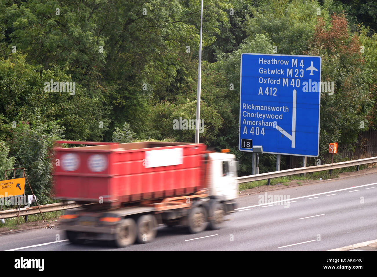 Ausfahrt 18 von der M25 in der Nähe von Chorleywood Hertfordshire United Kingdom Stockfoto