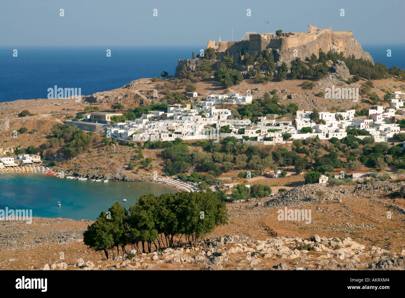 Stadtansicht von Lindos, Rhodos Stockfoto