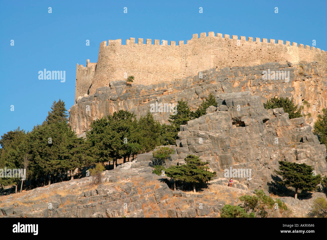 Zeigen Sie Od die Akropolis von Lindos, Rhodos an Stockfoto