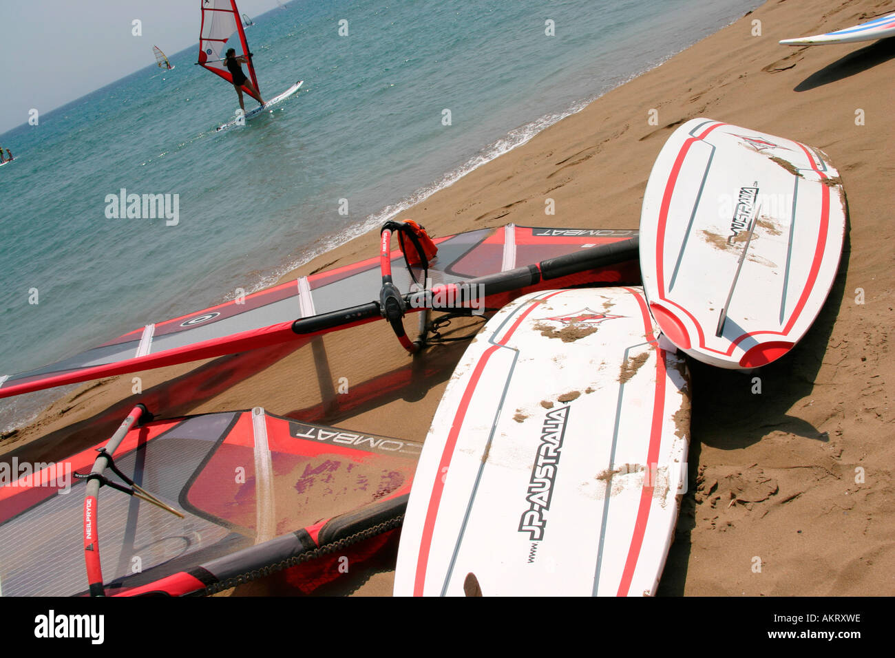 Surfbretter in Rhodos Stockfoto