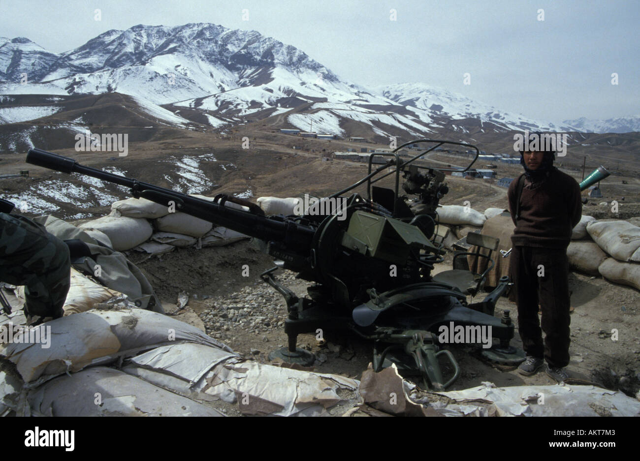 Hazara afghanische Soldaten Besatzung Flak auf Scud-Raketen-Basis-West Kabul-Afghanistan Stockfoto