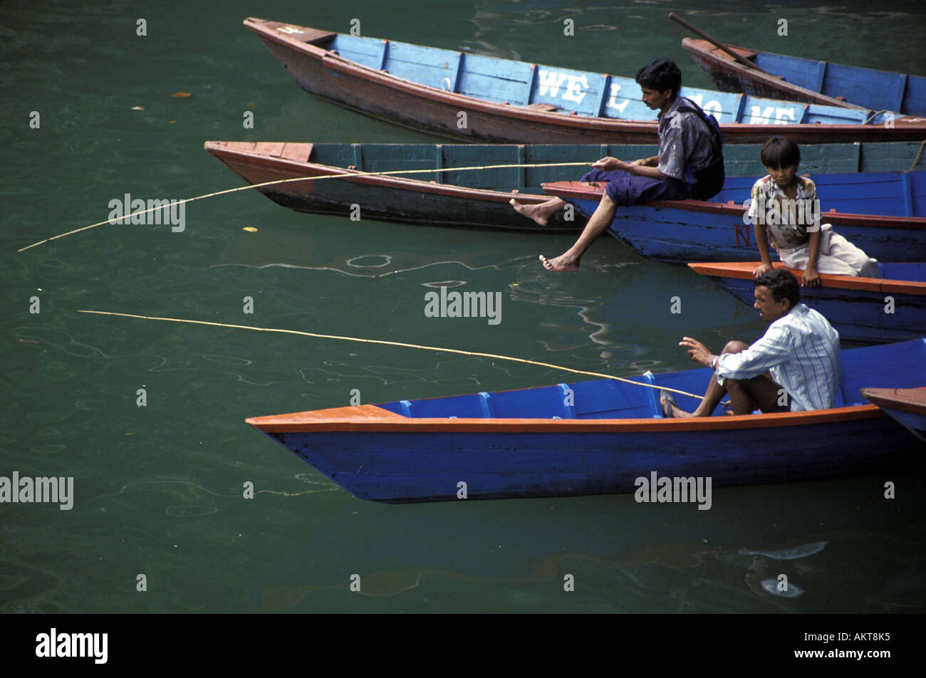 See Phewa Tal Pokhara Boote Fischer Nepal Stockfoto