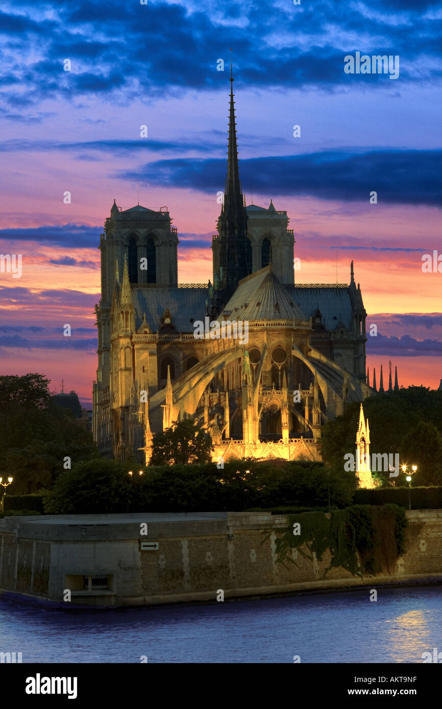 Kathedrale Notre-Dame in der Nacht in Paris Frankreich Stockfoto