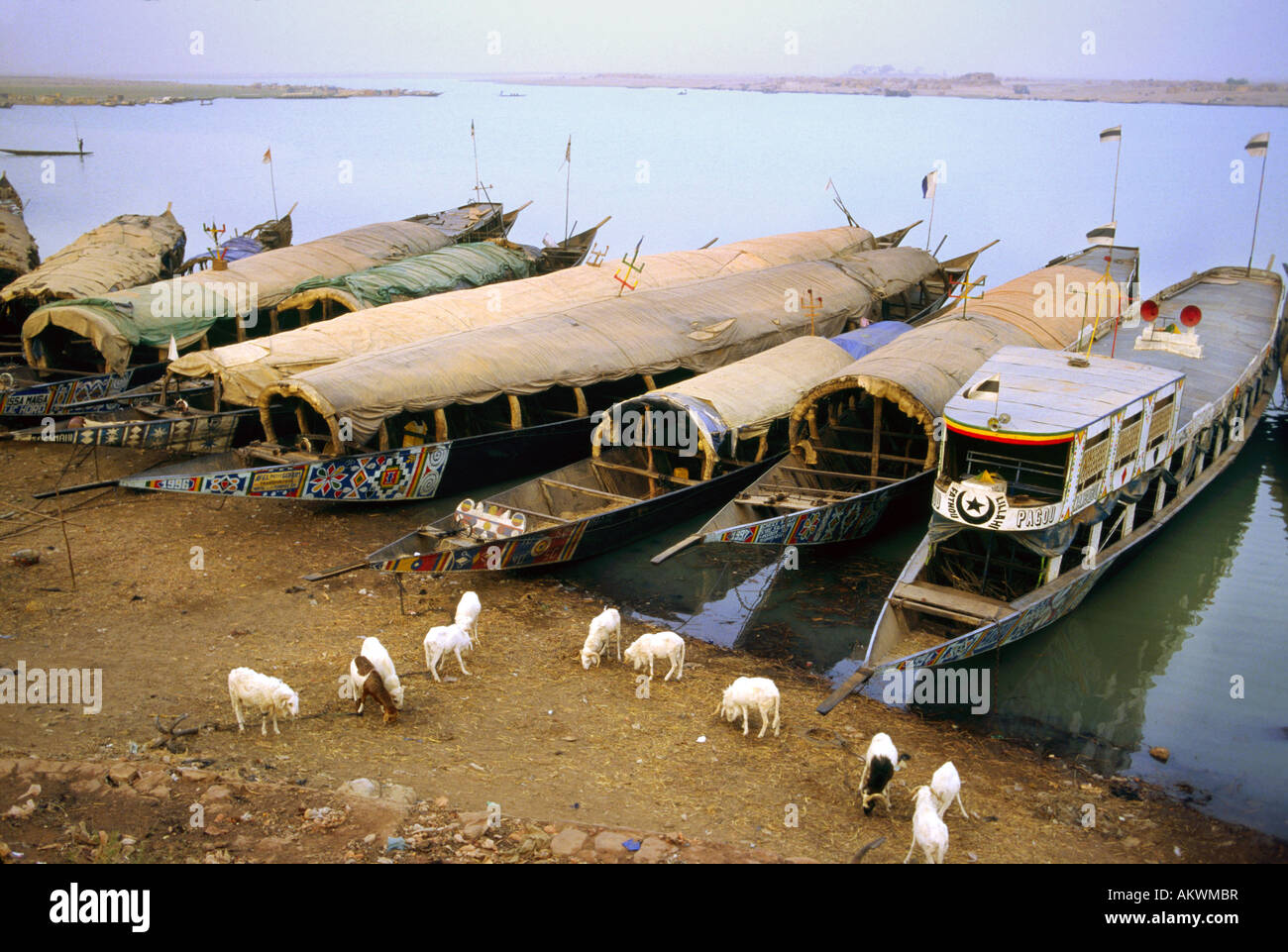 Boote am Ufer des Flusses Niger, Mali Stockfoto