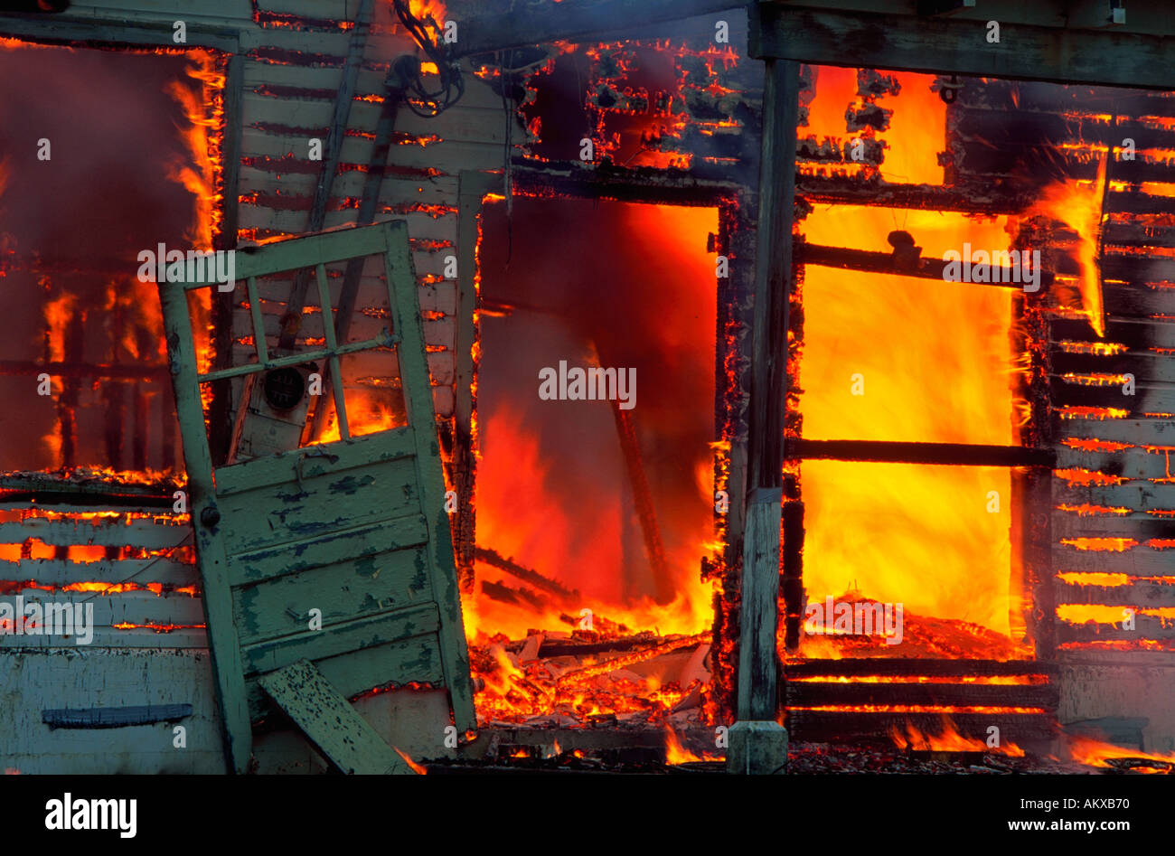 Nahaufnahme eines brennenden Gebäude Stockfoto