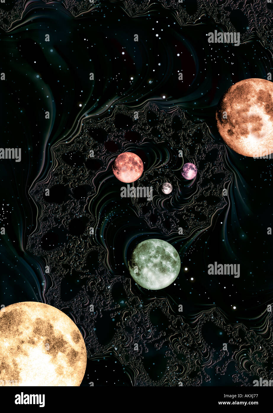 Mond-Planeten im Weltraum Kosmos abstrakte Abbildung Fotokonzept Stockfoto