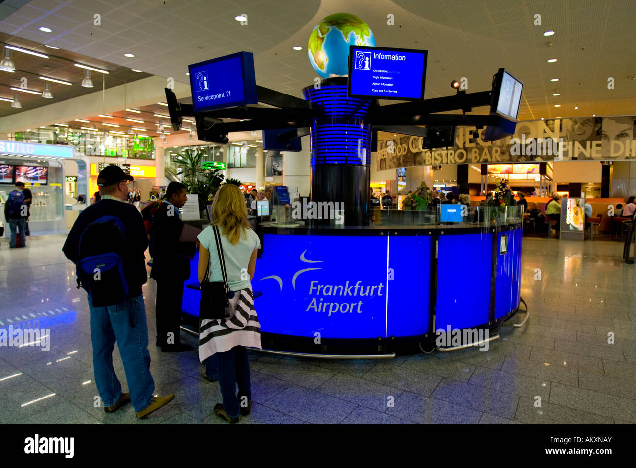 Information Center Flughafen, Frankfurt am Main, Deutschland. Stockfoto