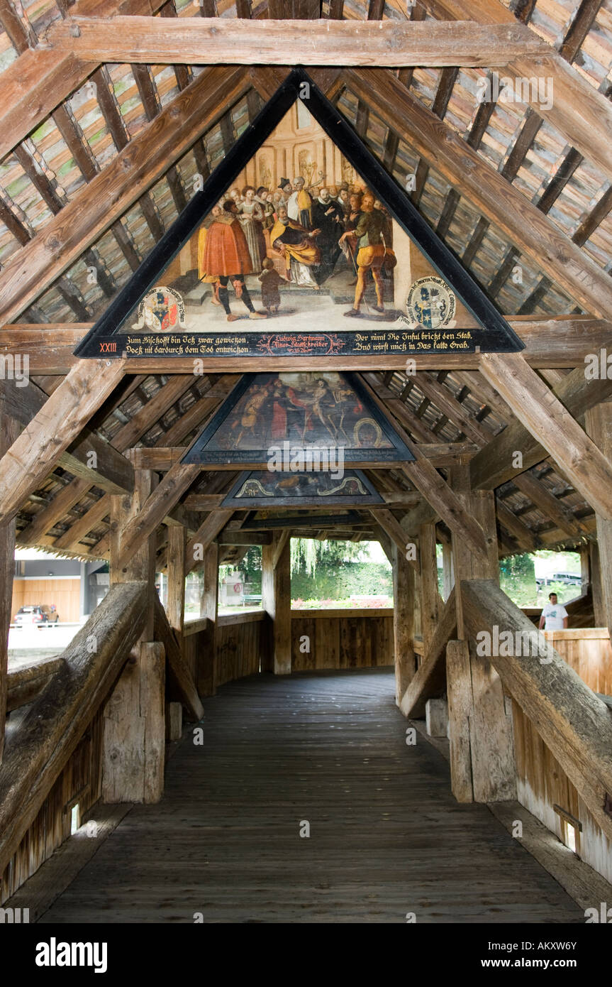 Spreuerbruecke mit historischen Bildern, Luzern, Schweiz Stockfoto