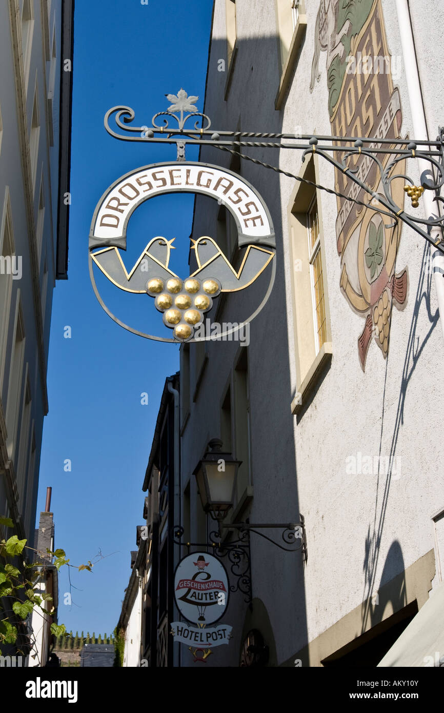 Melden Sie sich für die Drossel Lane, Rüdesheim am Rhein, Hessen, Deutschland Stockfoto