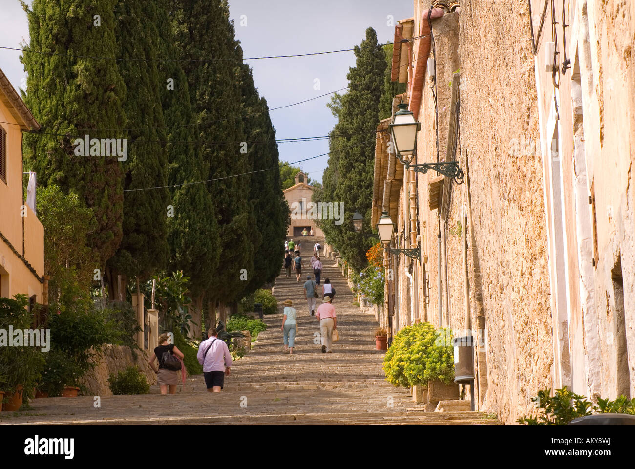 Via Crucis Schritte und El Calvari Hill, Pollenca, Mallorca, Balearen, Spanien, mediterran, Europa Stockfoto