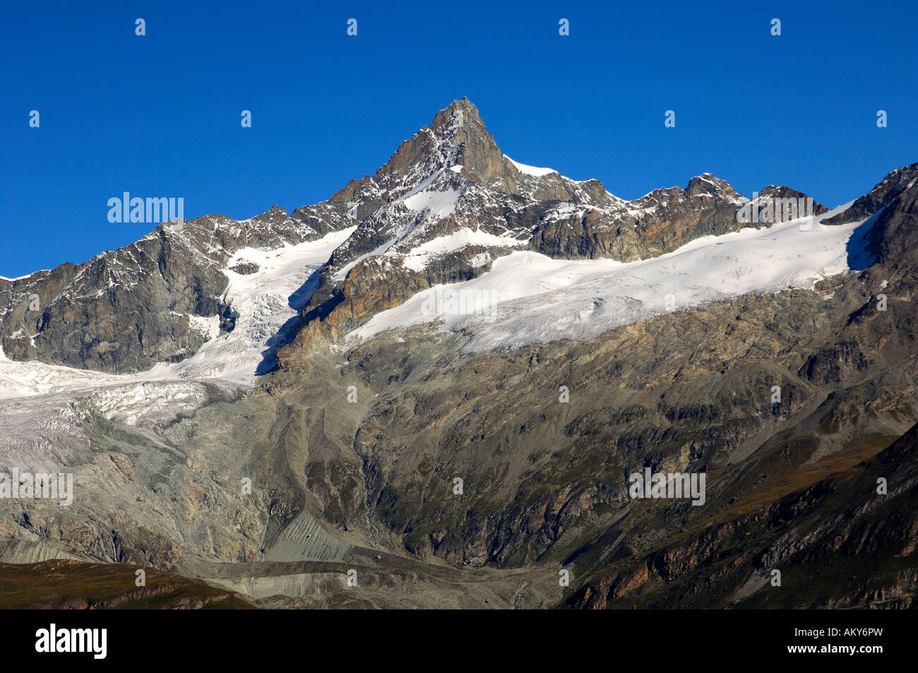 Gletscher Rezession, Zinalrothorn, Zermatt Wallis Schweiz Stockfoto