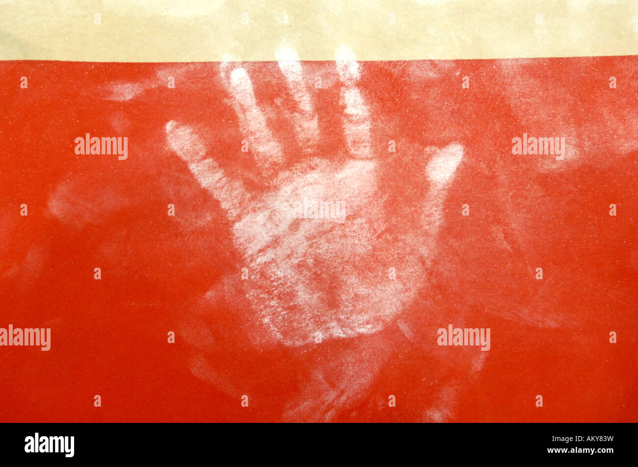 Künstlerische Gymnastik hand print Magnesia am Tresor Stockfoto