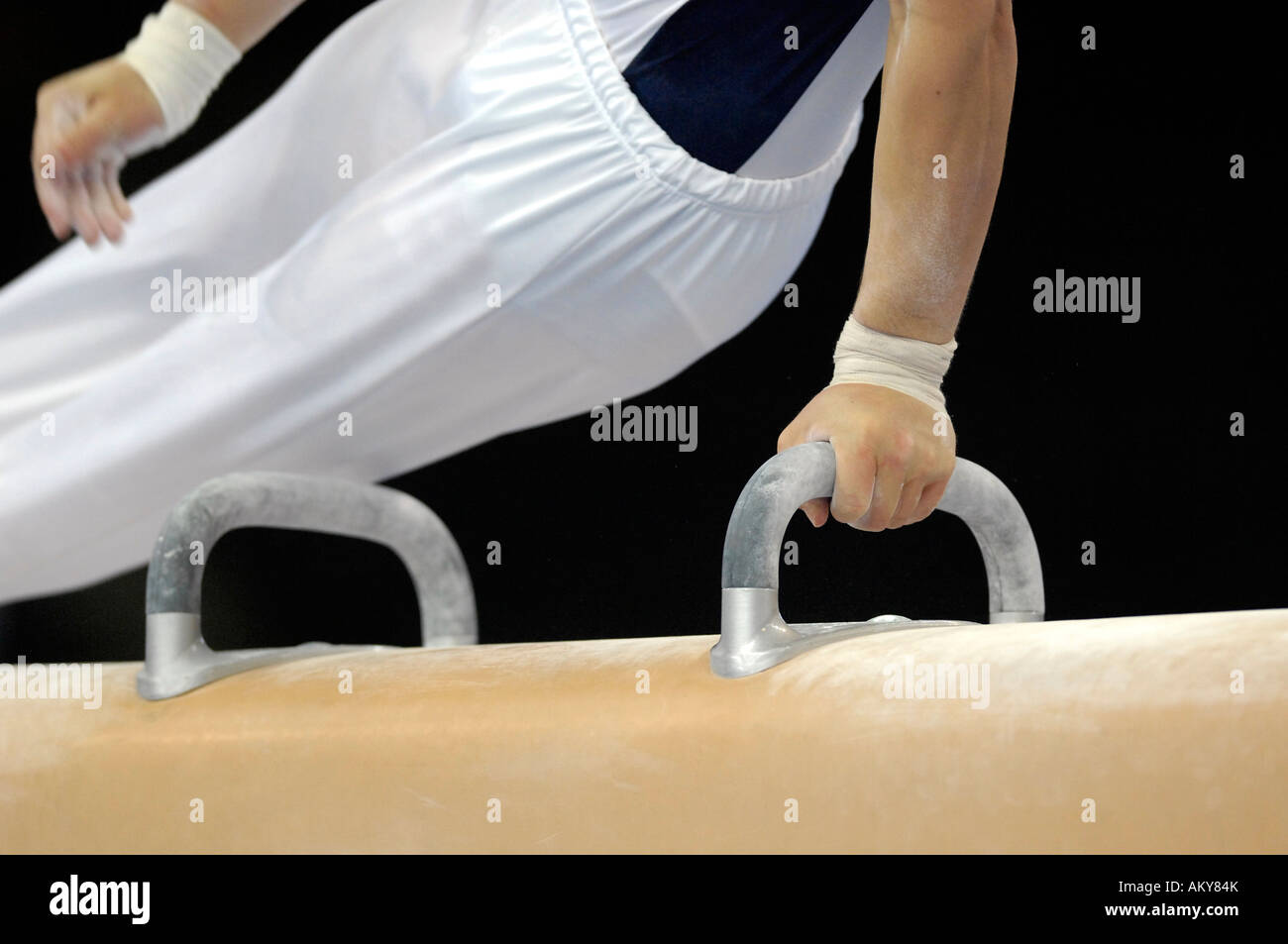 Künstlerische Gymnastik Pauschenpferd Stockfoto