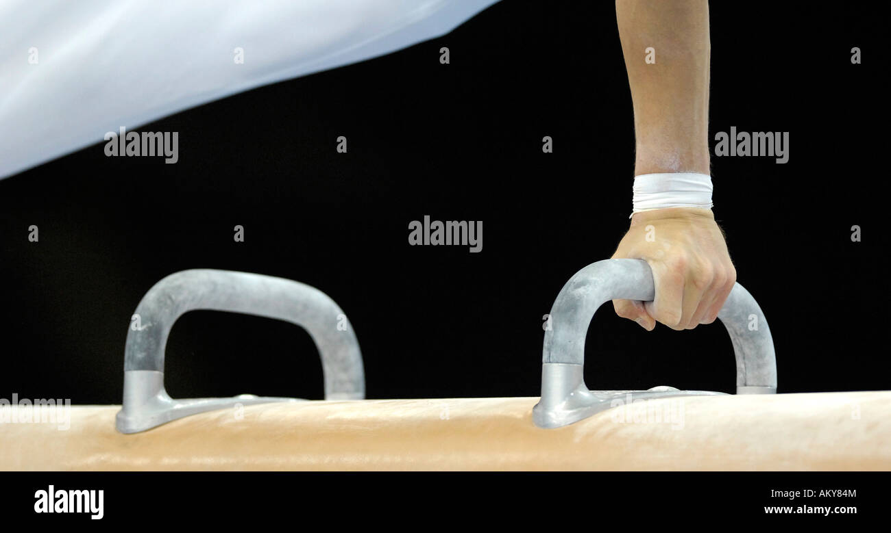 Künstlerische Gymnastik Pauschenpferd Stockfoto