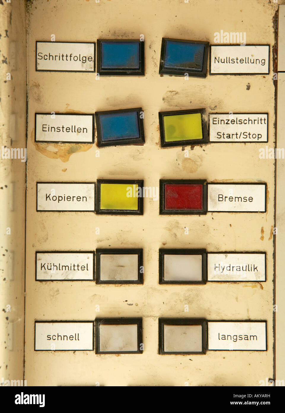 Drucktaster mit Etiketten, close-up Stockfoto